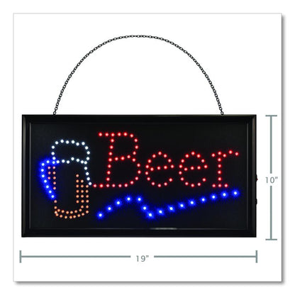 LED Rectangular Beer Sign, 19 x 10, Black Frame, Blue/Green/Orange/Red/White Graphics