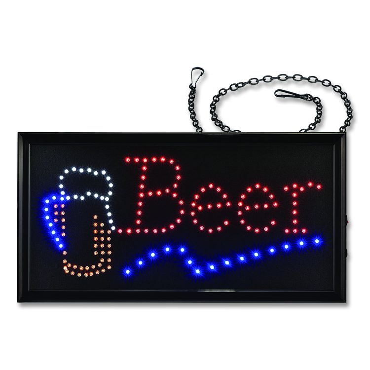 LED Rectangular Beer Sign, 19 x 10, Black Frame, Blue/Green/Orange/Red/White Graphics