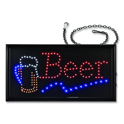LED Rectangular Beer Sign, 19 x 10, Black Frame, Blue/Green/Orange/Red/White Graphics