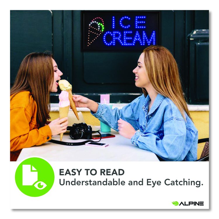 LED Rectangular Ice Cream Sign, 19 x 10, Black Frame, Blue/Green/Orange/Red/White Graphics