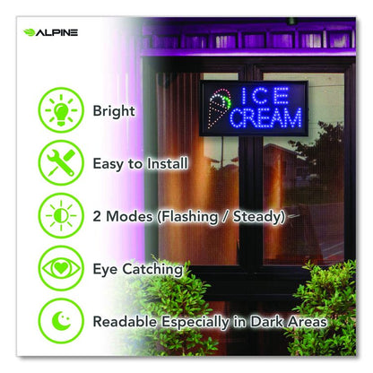 LED Rectangular Ice Cream Sign, 19 x 10, Black Frame, Blue/Green/Orange/Red/White Graphics