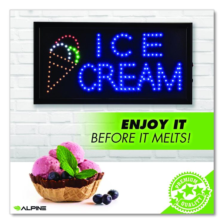 LED Rectangular Ice Cream Sign, 19 x 10, Black Frame, Blue/Green/Orange/Red/White Graphics