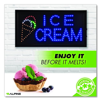 LED Rectangular Ice Cream Sign, 19 x 10, Black Frame, Blue/Green/Orange/Red/White Graphics