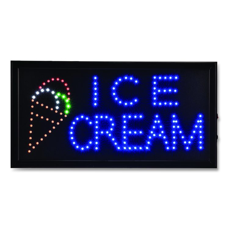 LED Rectangular Ice Cream Sign, 19 x 10, Black Frame, Blue/Green/Orange/Red/White Graphics