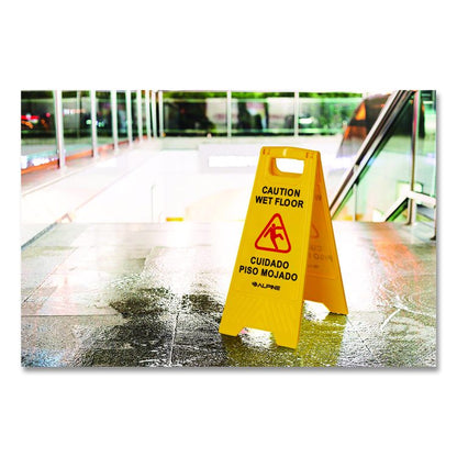 Bilingual Caution Wet Floor Sign, 11.8 x 0.7 x 24.6, Yellow, 3/Carton