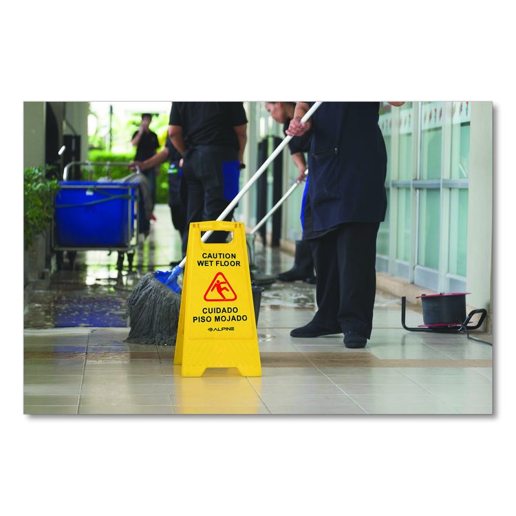 Bilingual Caution Wet Floor Sign, 11.8 x 0.7 x 24.6, Yellow, 3/Carton