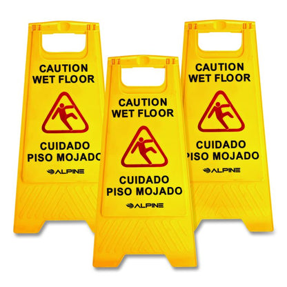 Bilingual Caution Wet Floor Sign, 11.8 x 0.7 x 24.6, Yellow, 3/Carton