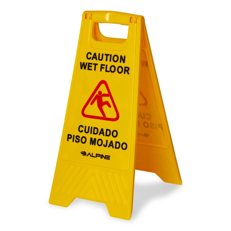 Bilingual Caution Wet Floor Sign, 11.8 x 0.7 x 24.6, Yellow, 3/Carton
