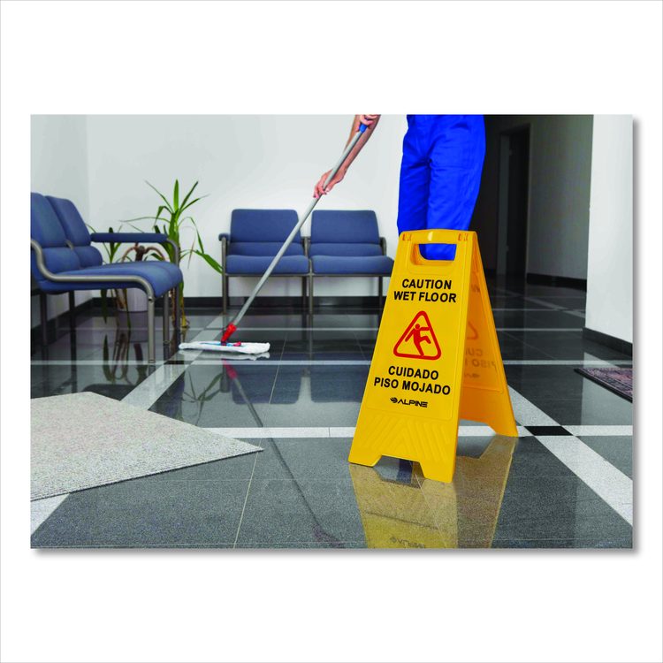 Bilingual Caution Wet Floor Sign, 11.8 x 0.7 x 24.6, Yellow, 3/Carton