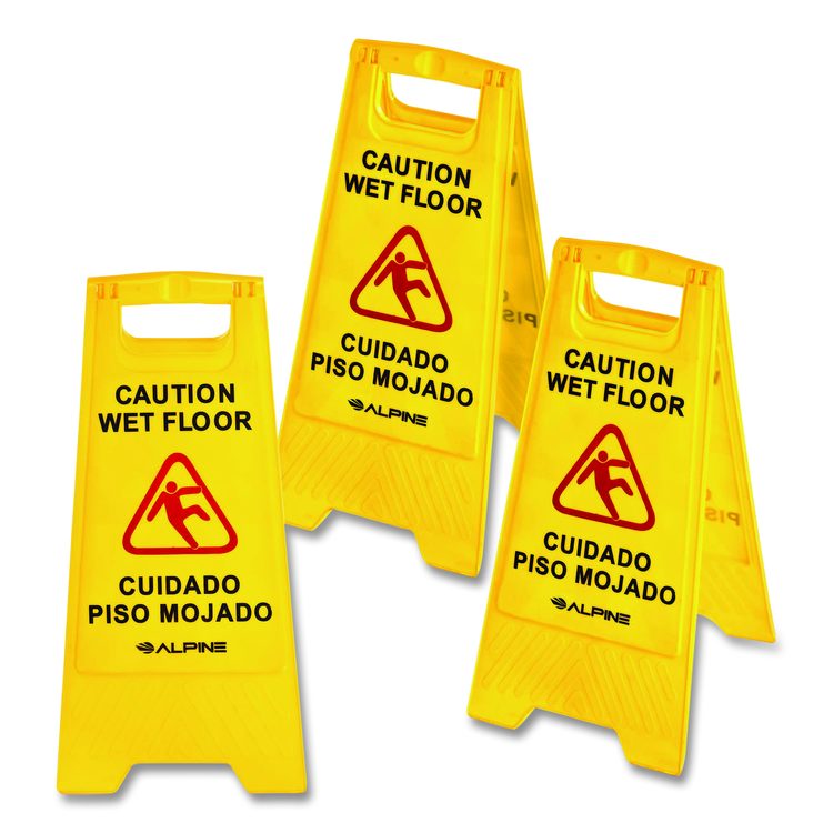 Bilingual Caution Wet Floor Sign, 11.8 x 0.7 x 24.6, Yellow, 3/Carton