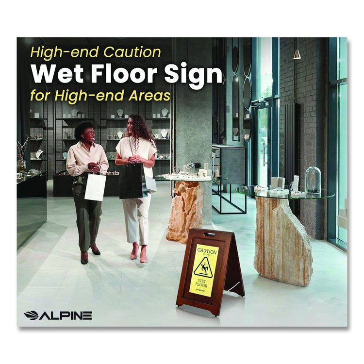 2-Sided Plated Wooden A-Frame Bilingual Wet Floor Sign, 15 x 2 x 24, Brass