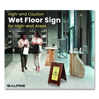 2-Sided Plated Wooden A-Frame Bilingual Wet Floor Sign, 15 x 2 x 24, Brass