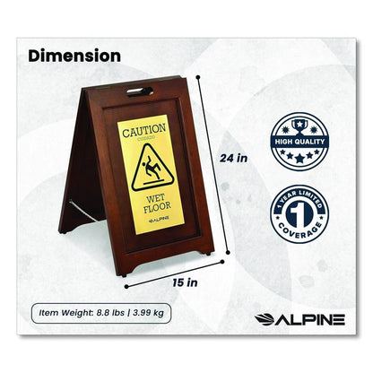 2-Sided Plated Wooden A-Frame Bilingual Wet Floor Sign, 15 x 2 x 24, Brass