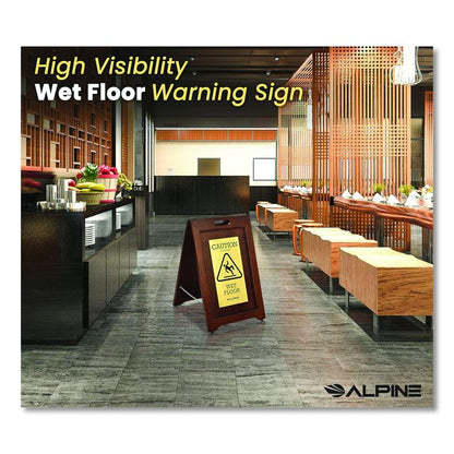 2-Sided Plated Wooden A-Frame Bilingual Wet Floor Sign, 15 x 2 x 24, Brass
