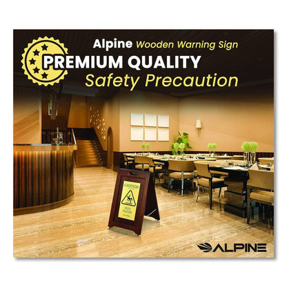 2-Sided Plated Wooden A-Frame Bilingual Wet Floor Sign, 15 x 2 x 24, Brass