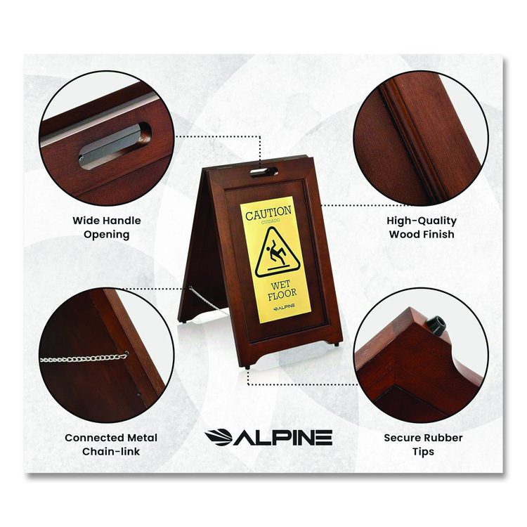 2-Sided Plated Wooden A-Frame Bilingual Wet Floor Sign, 15 x 2 x 24, Brass