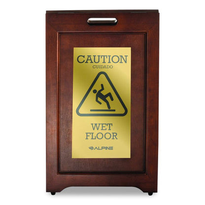 2-Sided Plated Wooden A-Frame Bilingual Wet Floor Sign, 15 x 2 x 24, Brass
