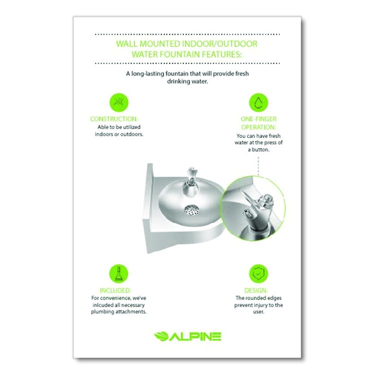 Wall-Mounted Indoor/Outdoor Water Fountain, Single-Level, Non-Filtered, Non-Refrigerated, Silver
