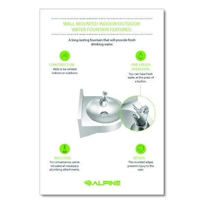 Wall-Mounted Indoor/Outdoor Water Fountain, Single-Level, Non-Filtered, Non-Refrigerated, Silver