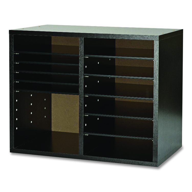 Wood Adjustable 12 Compartment Literature Organizer, 12 Sections, Letter Size, 20 x 11.8 x 16.3, Black