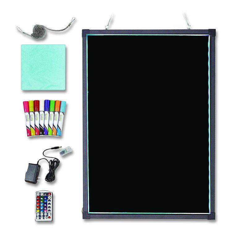 LED Illuminated Hanging Message Writing Board, Black 22" x 30" Surface, Black 23.6" x 31.5" Frame