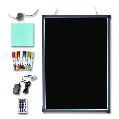 LED Illuminated Hanging Message Writing Board, Black 22" x 30" Surface, Black 23.6" x 31.5" Frame
