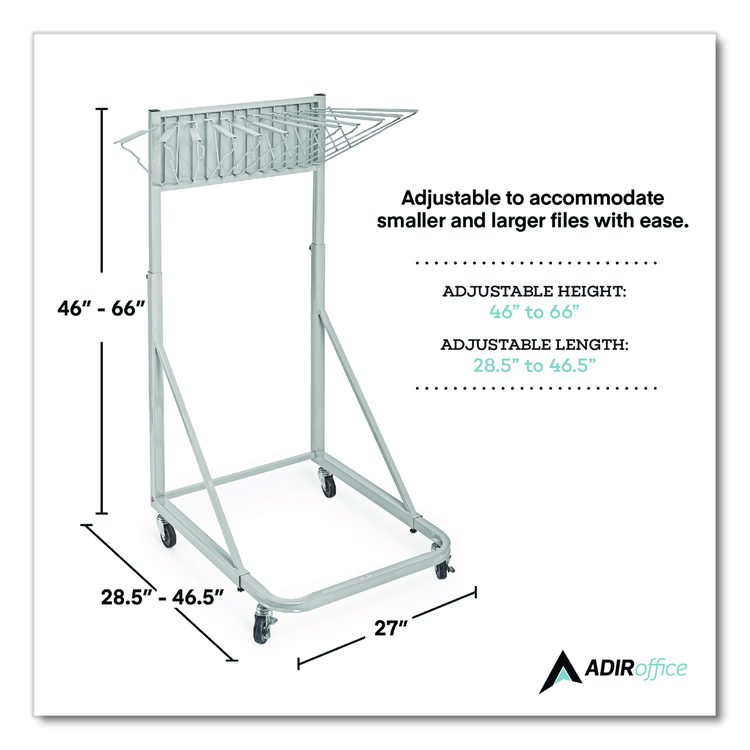 Blueprint Storage Cabinet Rolling Stand, Assorted Document Sizes Accommodated, 27" x 28.5" to 46.5" x 46" to 66", Gray