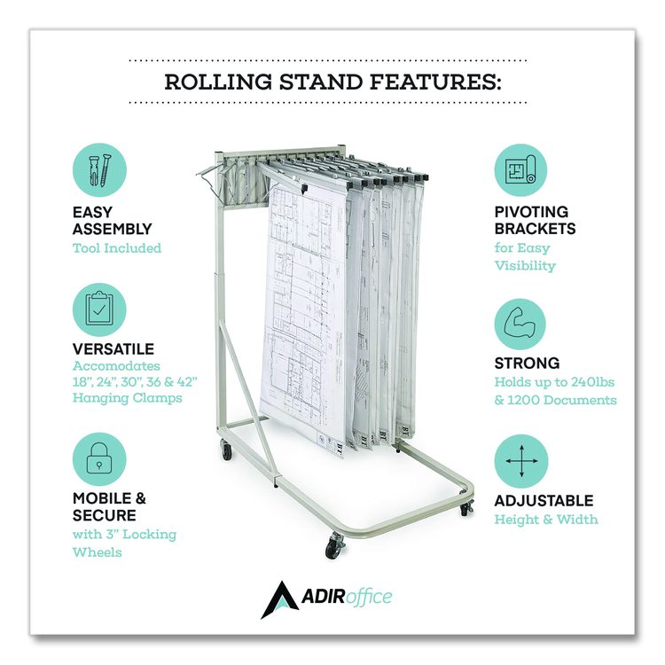 Blueprint Storage Cabinet Rolling Stand, Assorted Document Sizes Accommodated, 27" x 28.5" to 46.5" x 46" to 66", Gray