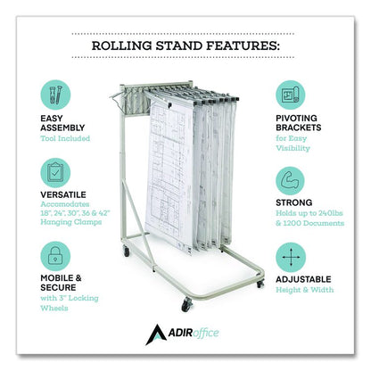 Blueprint Storage Cabinet Rolling Stand, Assorted Document Sizes Accommodated, 27" x 28.5" to 46.5" x 46" to 66", Gray
