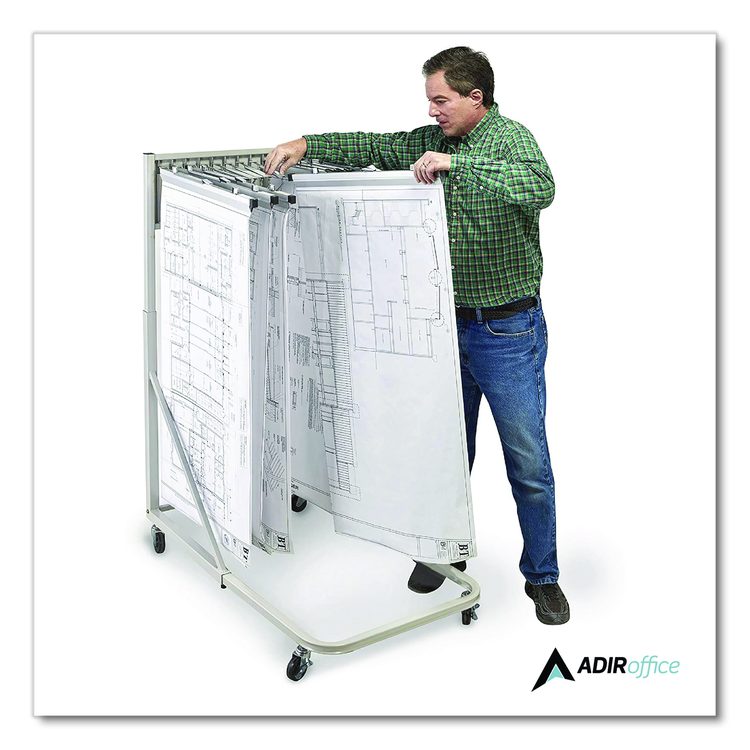 Blueprint Storage Cabinet Rolling Stand, Assorted Document Sizes Accommodated, 27" x 28.5" to 46.5" x 46" to 66", Gray