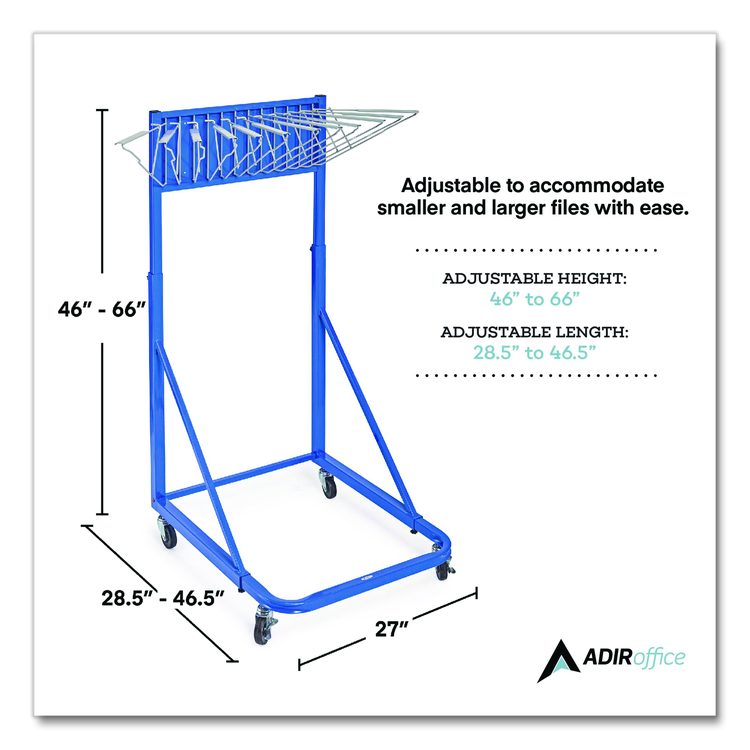 Blueprint Storage Cabinet Rolling Stand, Assorted Document Sizes Accomodated, 27" x 28.5" to 46.5" x 46" to 66", Blue
