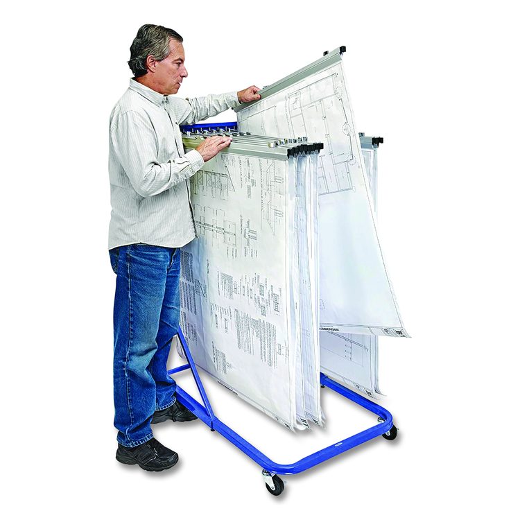 Blueprint Storage Cabinet Rolling Stand, Assorted Document Sizes Accomodated, 27" x 28.5" to 46.5" x 46" to 66", Blue