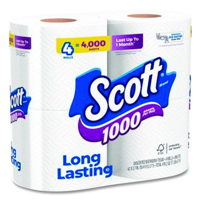 1000 Bathroom Tissue, Septic Safe, 1-Ply, White, 1,000 Sheets/Roll, 4 Rolls/Pack, 12 Packs/Carton