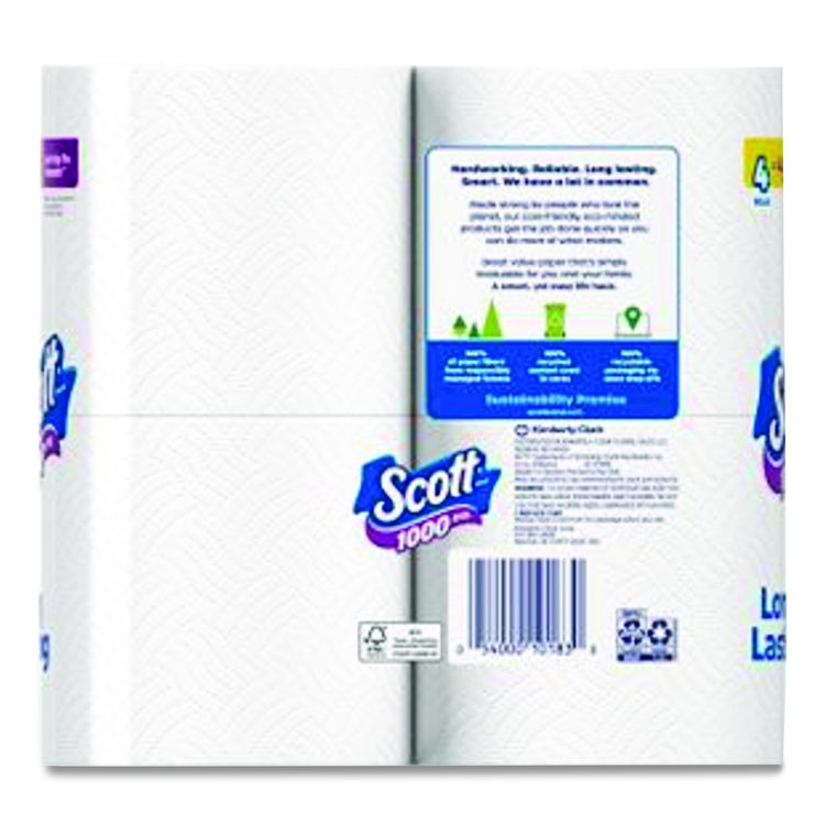 1000 Bathroom Tissue, Septic Safe, 1-Ply, White, 1,000 Sheets/Roll, 4 Rolls/Pack, 12 Packs/Carton