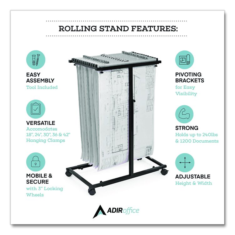 Blueprint Storage Cabinet Steel Vertical Plan Center, Assorted Document Sizes,15" x 27" to 47.25" x 32.5" to 57", Black