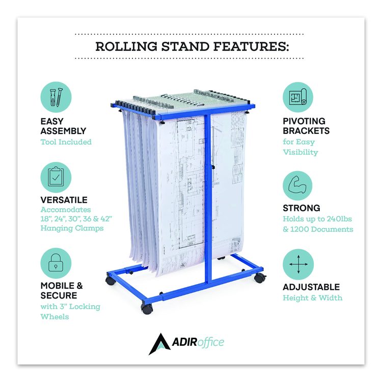 Blueprint Storage Cabinet Steel Vertical Plan Center, Assorted Document Sizes, 15" x 27" to 47.25" x 32.5" to 57", Blue