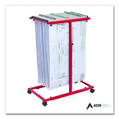Blueprint Storage Cabinet Steel Vertical Plan Center, Assorted Document Sizes, 15" x 27" to 47.25" x 32.5" to 57", Red