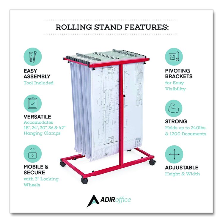 Blueprint Storage Cabinet Steel Vertical Plan Center, Assorted Document Sizes, 15" x 27" to 47.25" x 32.5" to 57", Red