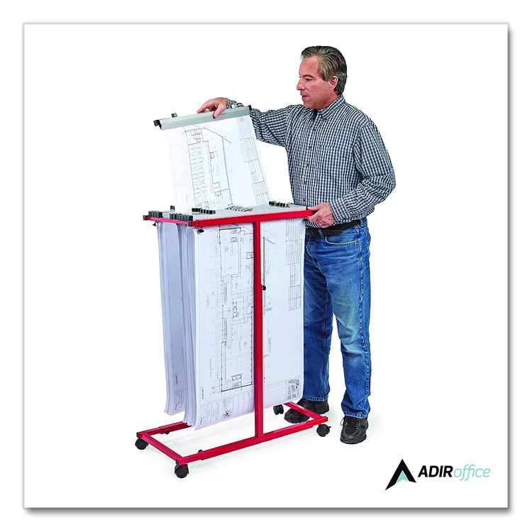 Blueprint Storage Cabinet Steel Vertical Plan Center, Assorted Document Sizes, 15" x 27" to 47.25" x 32.5" to 57", Red