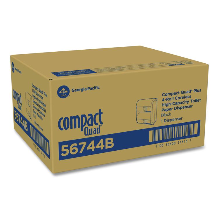 Compact Quad Vertical Four Roll Coreless Tissue Dispenser, 12.31 x 14.81 x 7.86, Black