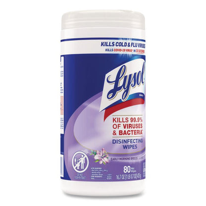 Disinfecting Wipes, 1-Ply, 7 x 7.25, Early Morning Breeze, White, 80 Wipes/Canister, 6 Canisters/Carton