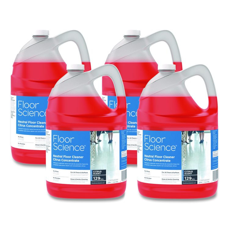 Floor Science Neutral Floor Cleaner Concentrate, Citrus Scent, 1 gal Container, 4/Carton