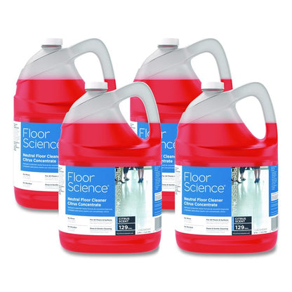 Floor Science Neutral Floor Cleaner Concentrate, Citrus Scent, 1 gal Container, 4/Carton
