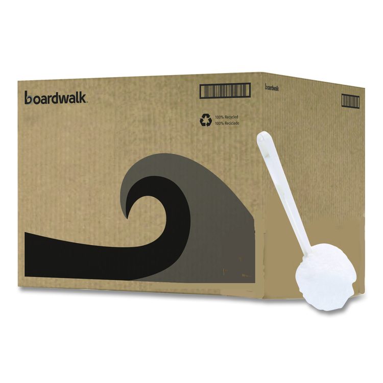 Deluxe Toilet Bowl Mop, 12" Handle, 2" Mop Head, White, 25/Carton
