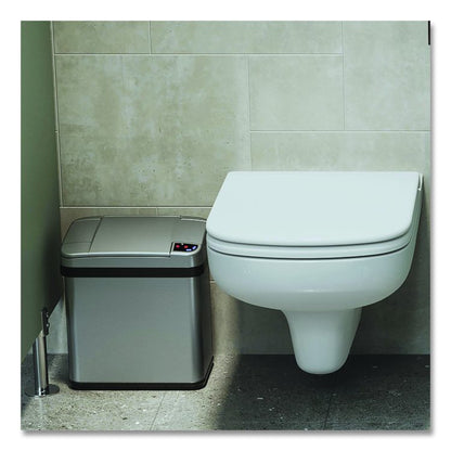 Rectangular Sensor Trash Can, 2.5 gal, Plastic, Silver