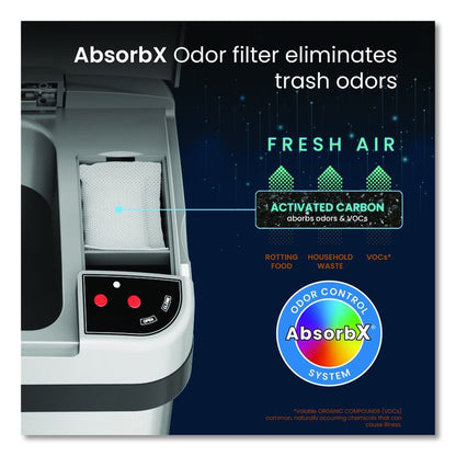 Rectangular Sensor Trash Can, 4 gal, Plastic/Stainless Steel, Silver