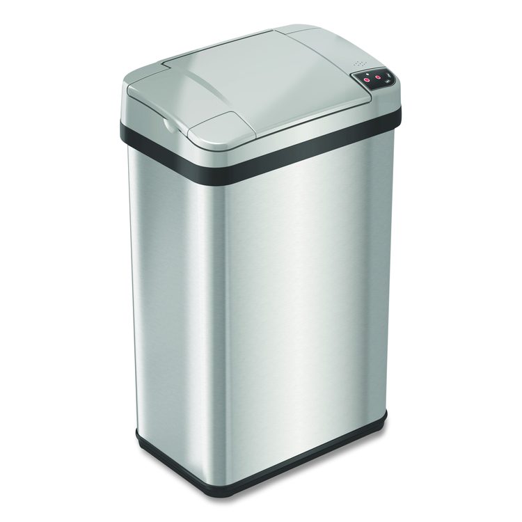 Rectangular Sensor Trash Can, 4 gal, Plastic/Stainless Steel, Silver