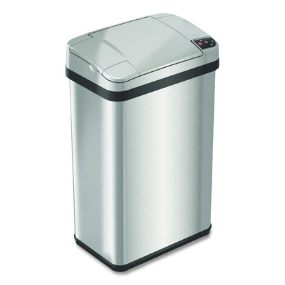 Rectangular Sensor Trash Can, 4 gal, Plastic/Stainless Steel, Silver