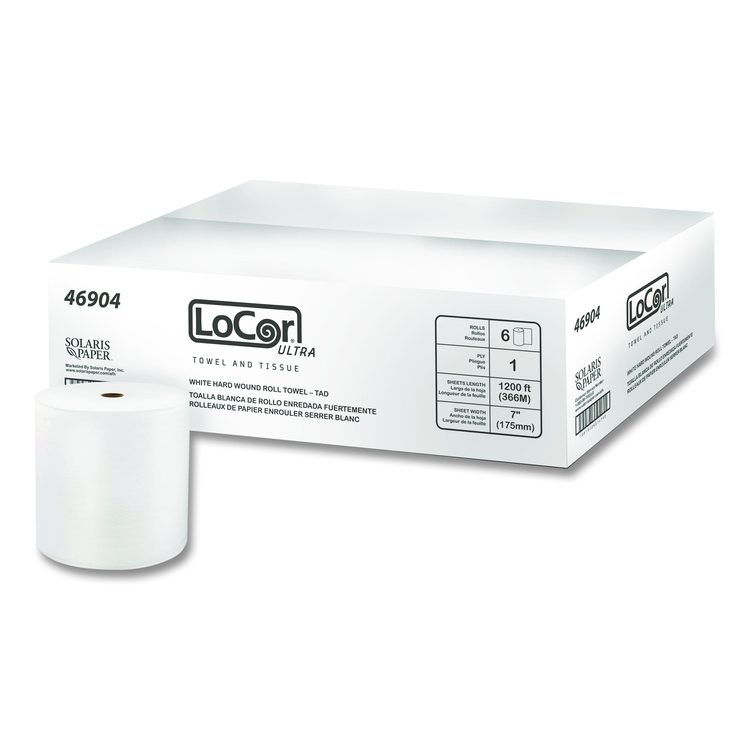 Hard Wound Roll Towel, TAD, 1-Ply, 7" x 1,200 ft, White, 6 Rolls/Carton