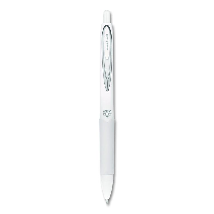207 Plus+ Gel Pen, Retractable, Medium 0.7 mm, Black Ink, White Barrel, Dozen